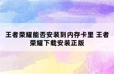 王者荣耀能否安装到内存卡里 王者荣耀下载安装正版